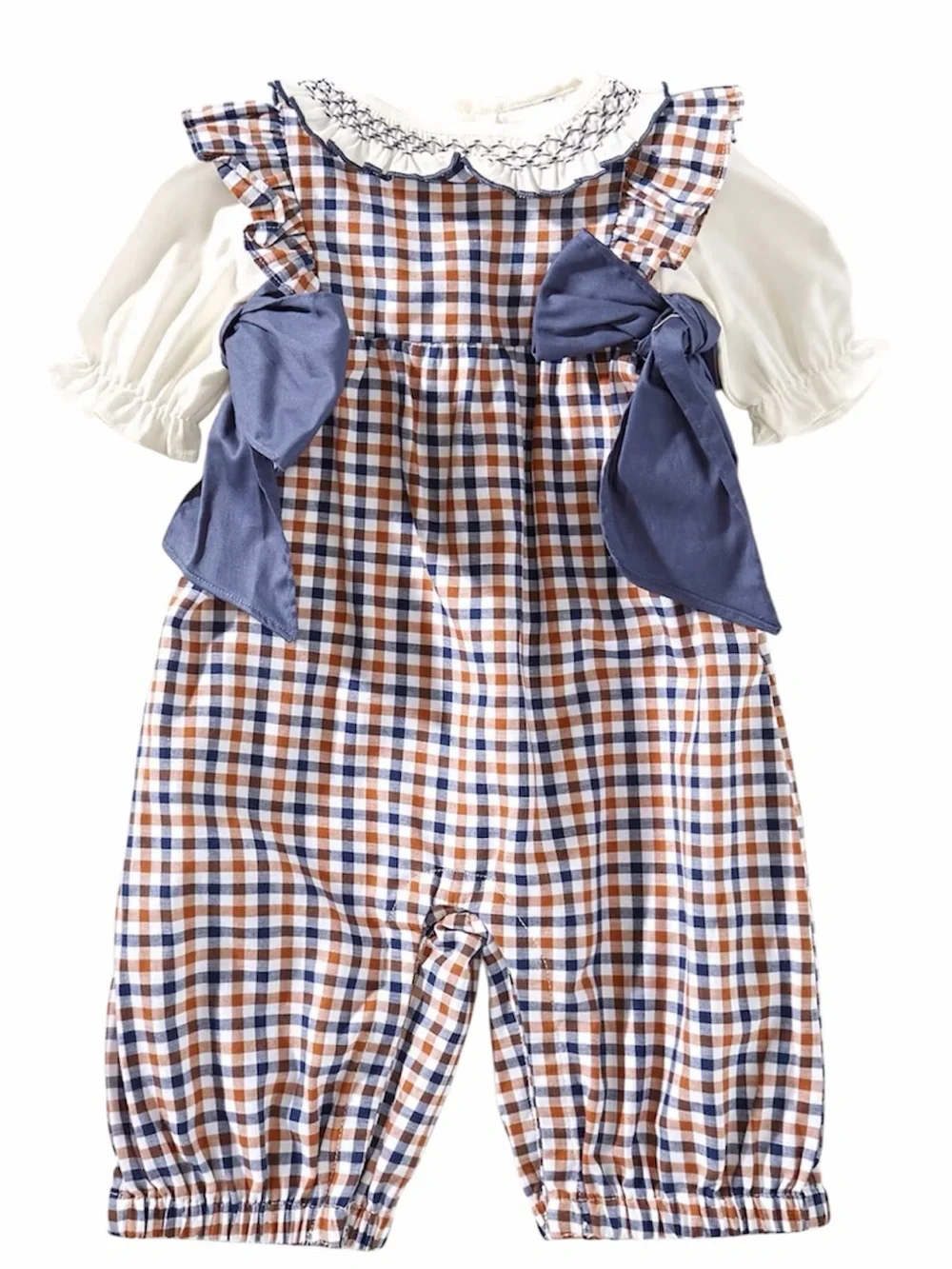 NWT Edgehill Collection Baby Girls Side-Tie Long Sleeve Plaid Romper 3M